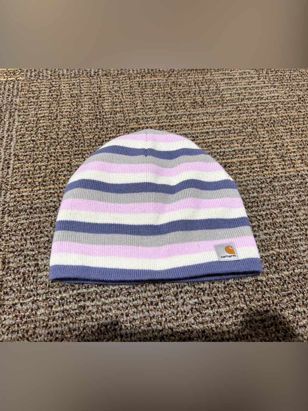 Carhartt Kids Striped Knit Beanie - Lavender, Gray, White